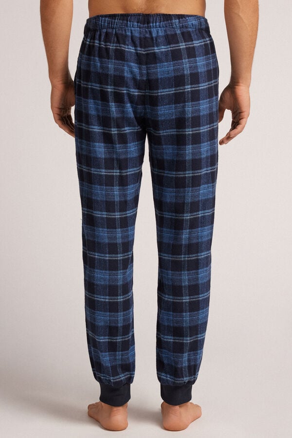 Intimissimi Pantalón Tela de Algodón Perchada Estampado Cuadros Azul Denim