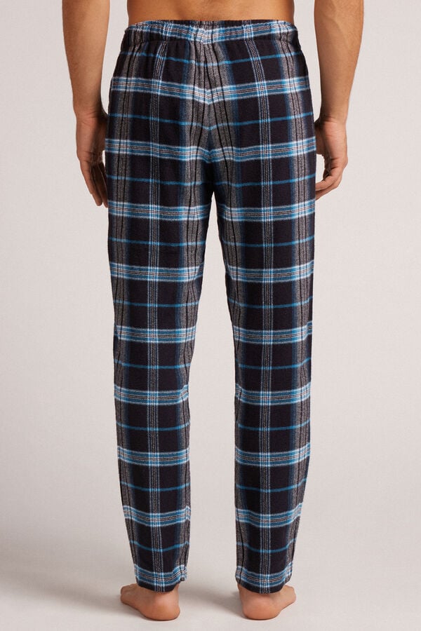 Intimissimi Pantalón Tela de Algodón Perchada Estampado Cuadros Negro Celeste