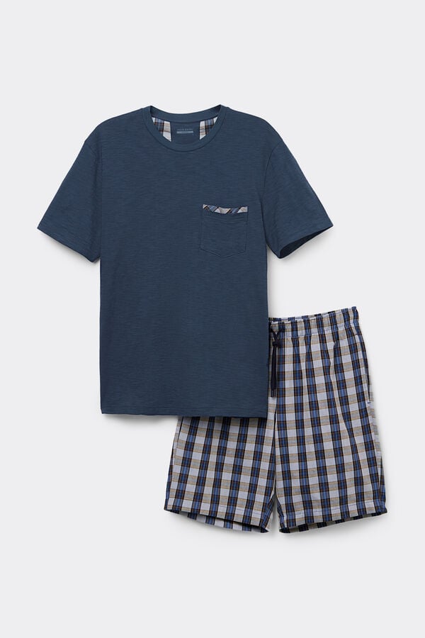 Intimissimi Pijama Corto De Algodón Y Tela A Cuadros Denim