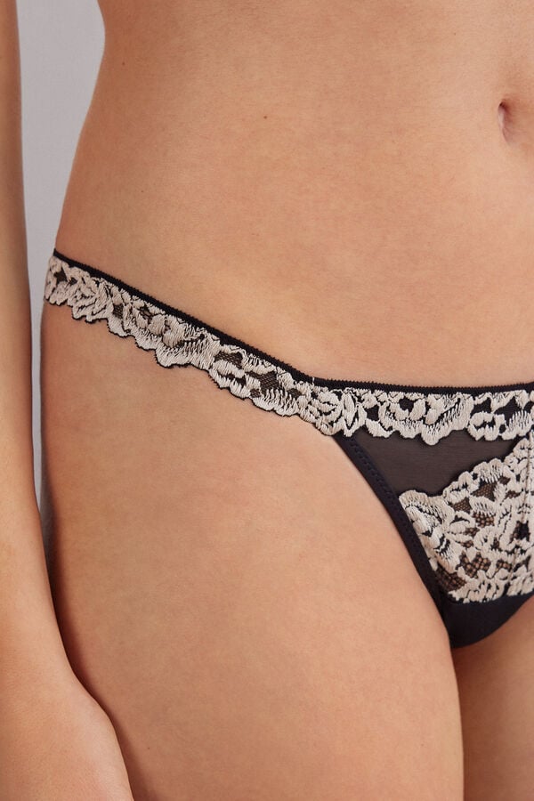 Intimissimi Tanga de hilo con volantes de encaje Pretty Flowers