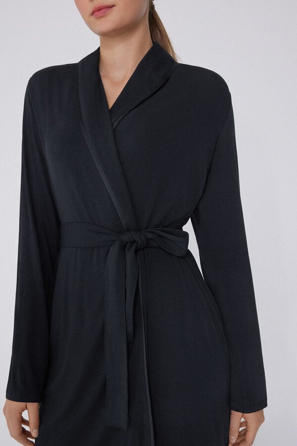 Tezenis Bata De Manga Larga De Viscosa Con Ribetes De Raso