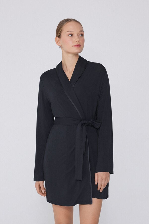 Tezenis Bata De Manga Larga De Viscosa Con Ribetes De Raso