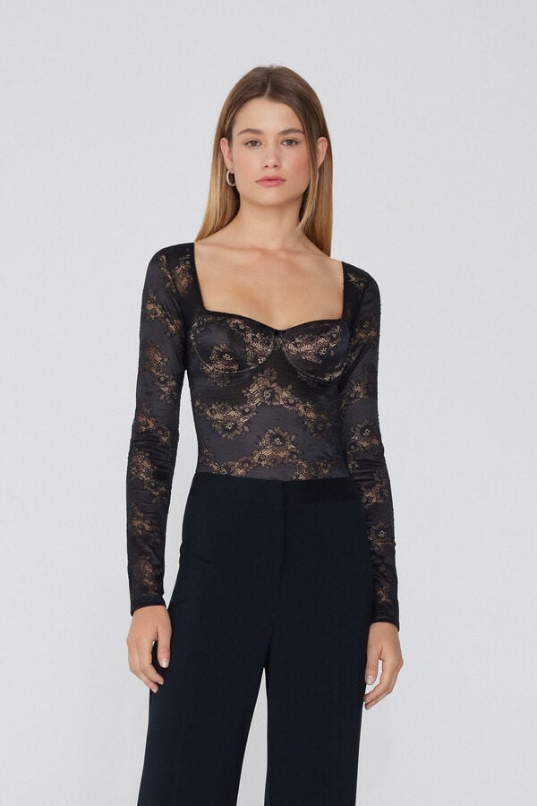 Tezenis Body Balconette De Manga Larga Noir Opulence