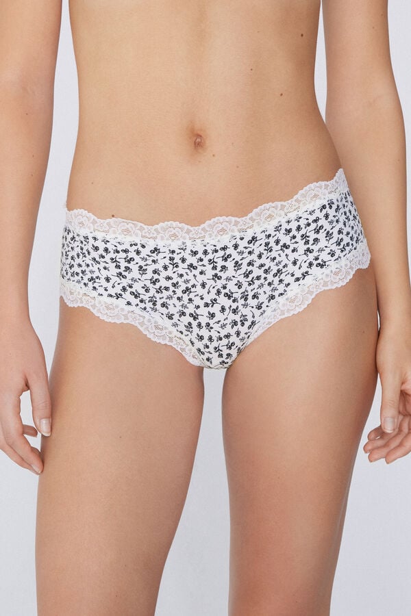 Tezenis Braguita Culotte Brasileña de Microfibra con Estampado y Encaje