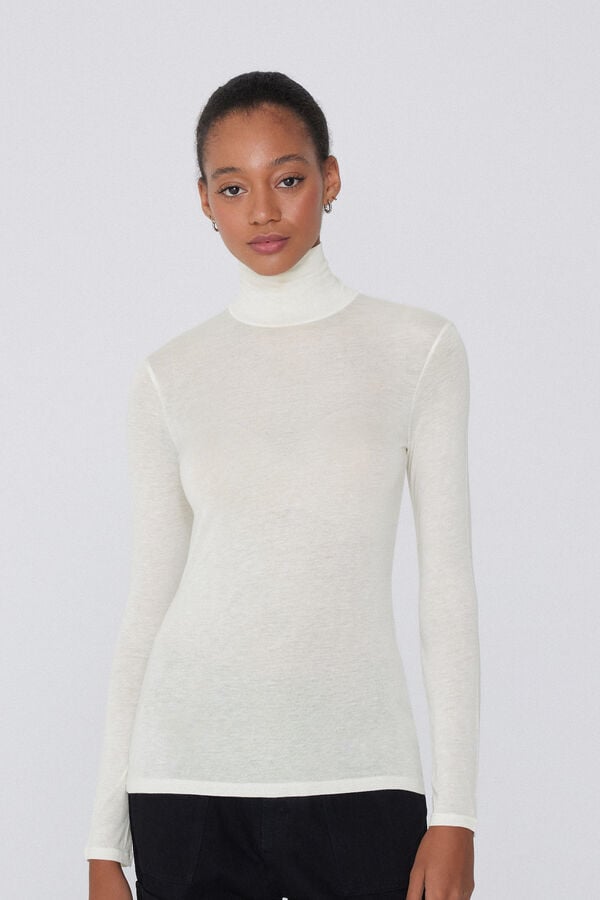 Tezenis Camiseta con Cuello Alto de Viscosa y Lana Merino