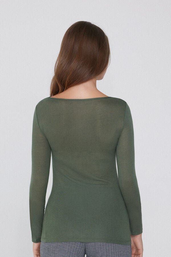 Tezenis Camiseta Con Cuello De Barco De Viscosa Y Lana Merino