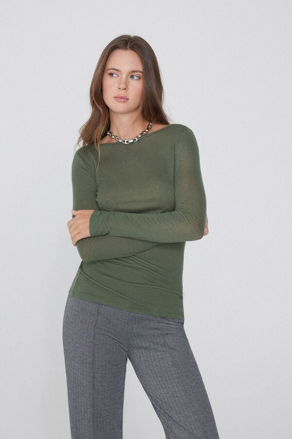 Tezenis Camiseta Con Cuello De Barco De Viscosa Y Lana Merino