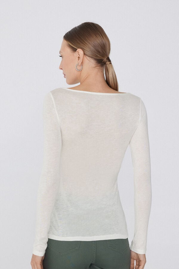 Tezenis Camiseta Con Cuello De Barco De Viscosa Y Lana Merino