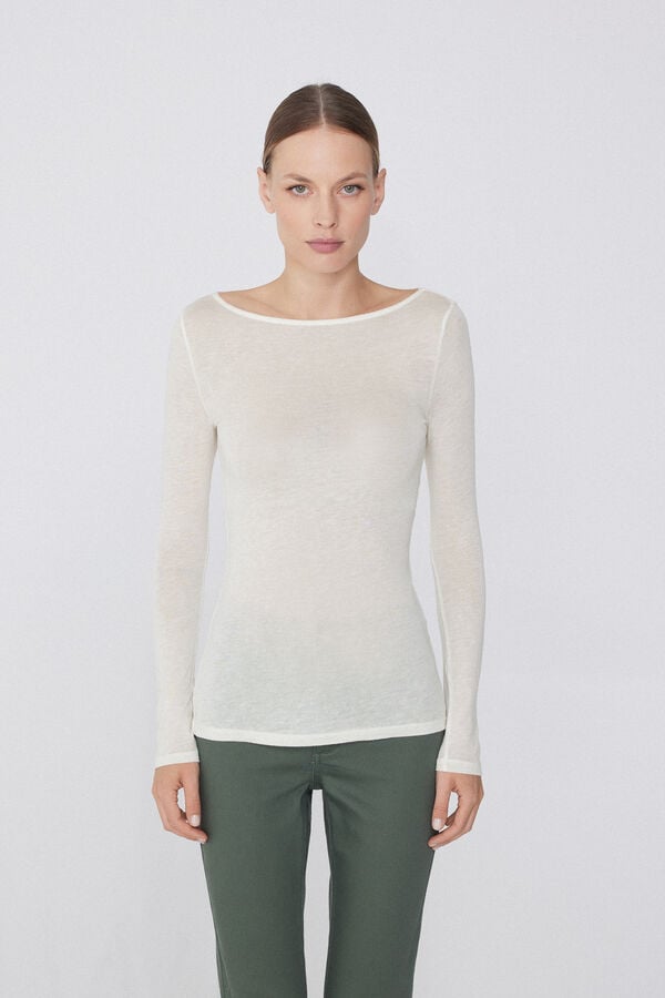 Tezenis Camiseta Con Cuello De Barco De Viscosa Y Lana Merino