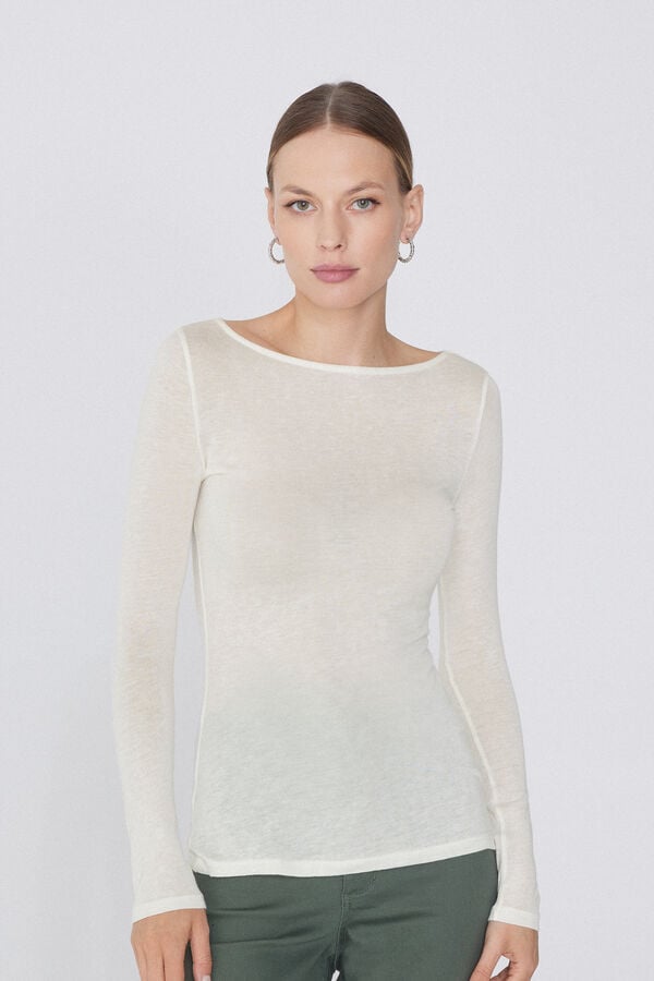 Tezenis Camiseta con Cuello de Barco de Viscosa y Lana Merino