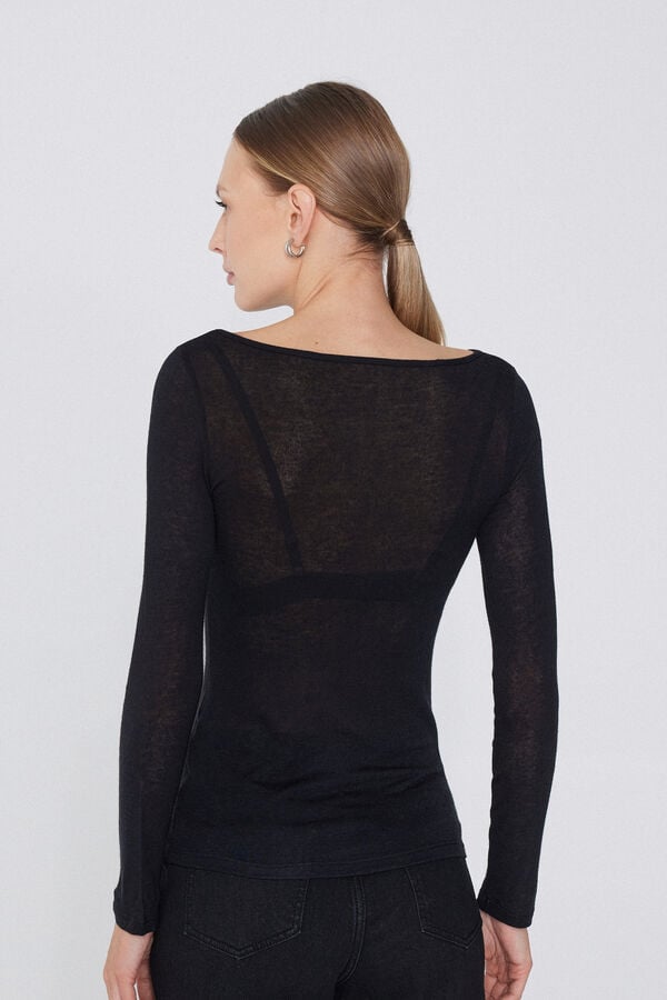 Tezenis Camiseta Con Cuello De Barco De Viscosa Y Lana Merino