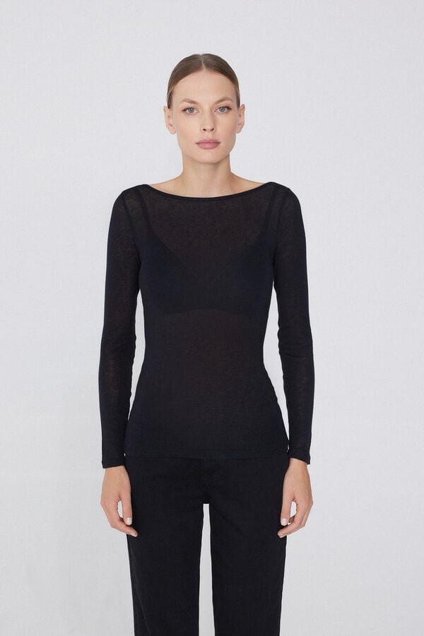 Tezenis Camiseta Con Cuello De Barco De Viscosa Y Lana Merino