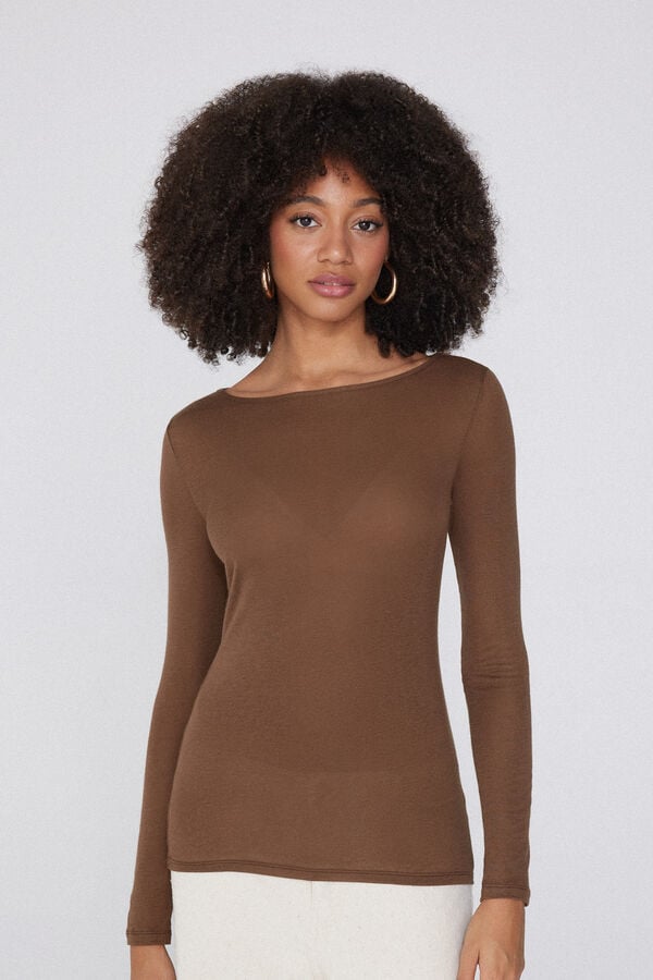 Tezenis Camiseta con Cuello de Barco de Viscosa y Lana Merino