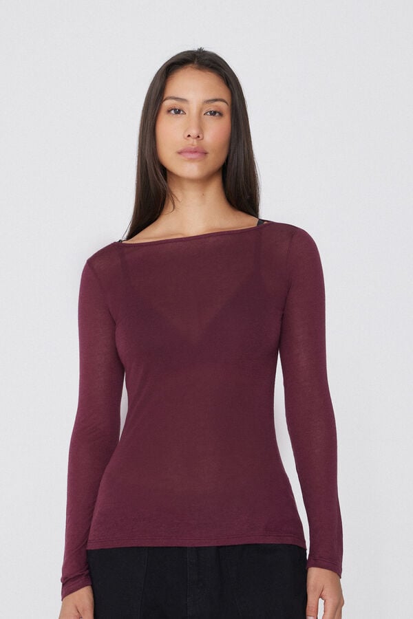 Tezenis Camiseta con Cuello de Barco de Viscosa y Lana Merino