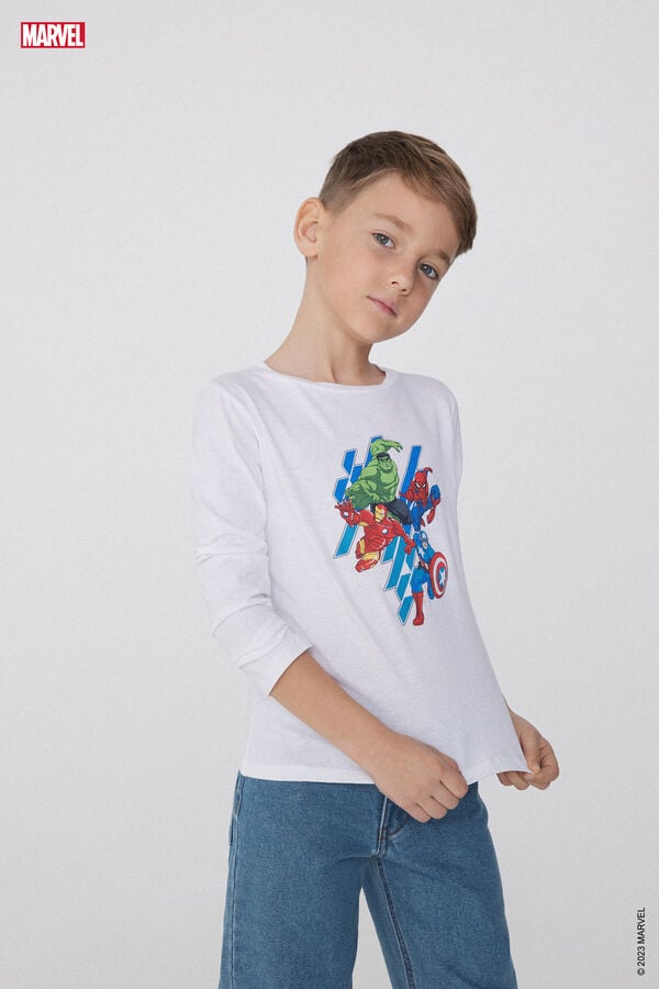 Tezenis Camiseta De Algodón De Manga Larga Con Estampado Avengers