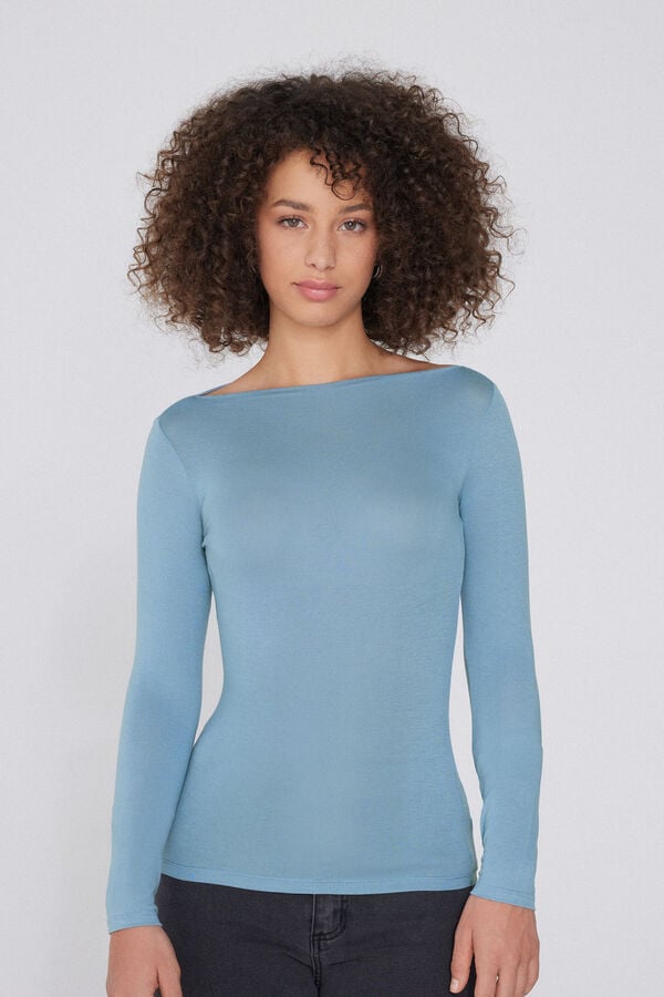 Tezenis Camiseta de Manga Larga con Cuello Barco de Viscosa