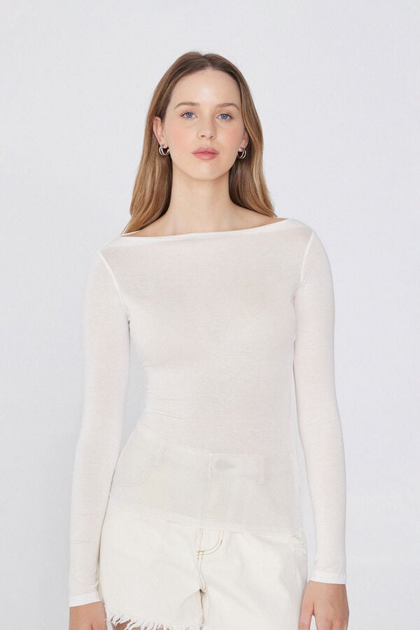 Tezenis Camiseta de Manga Larga con Cuello Barco de Viscosa