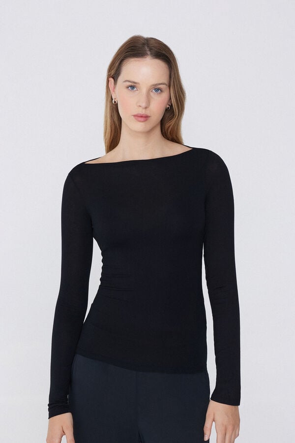 Tezenis Camiseta de Manga Larga con Cuello Barco de Viscosa