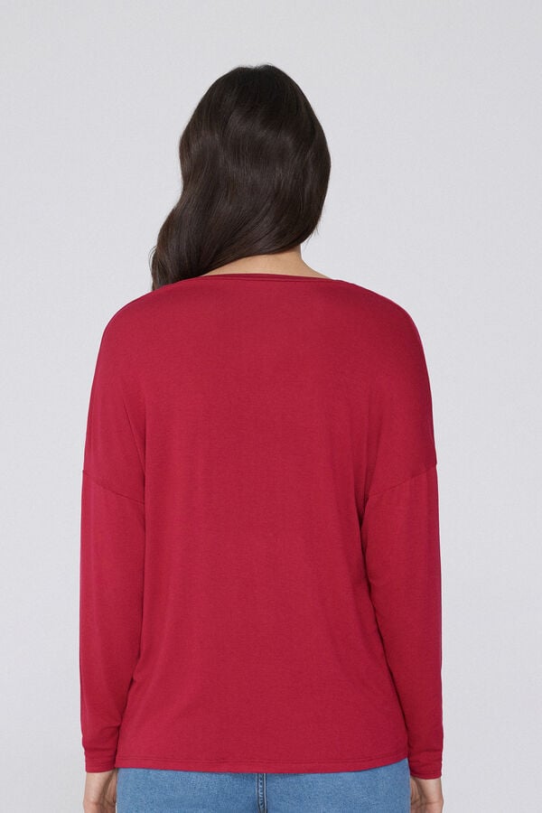 Tezenis Camiseta De Manga Larga Con Escote Pico De Viscosa Con Corte Oversize