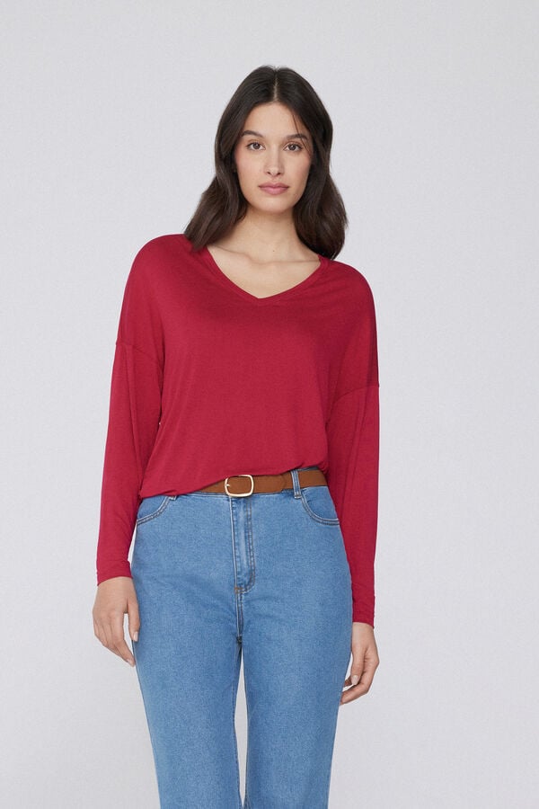 Tezenis Camiseta De Manga Larga Con Escote Pico De Viscosa Con Corte Oversize