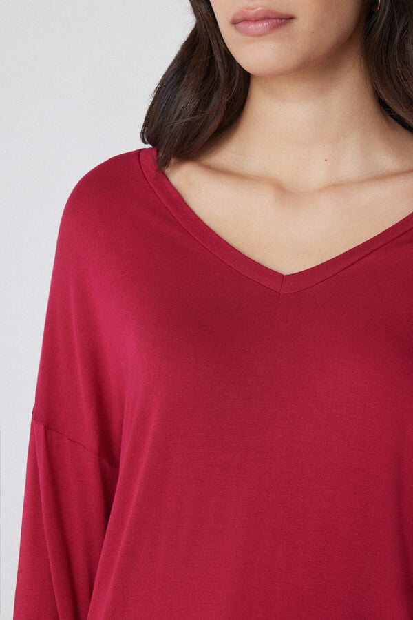 Tezenis Camiseta De Manga Larga Con Escote Pico De Viscosa Con Corte Oversize