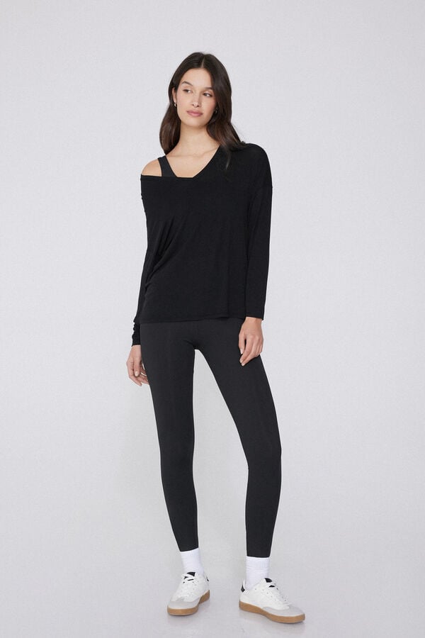 Tezenis Camiseta De Manga Larga Con Escote Pico De Viscosa Con Corte Oversize