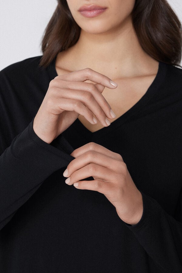 Tezenis Camiseta De Manga Larga Con Escote Pico De Viscosa Con Corte Oversize