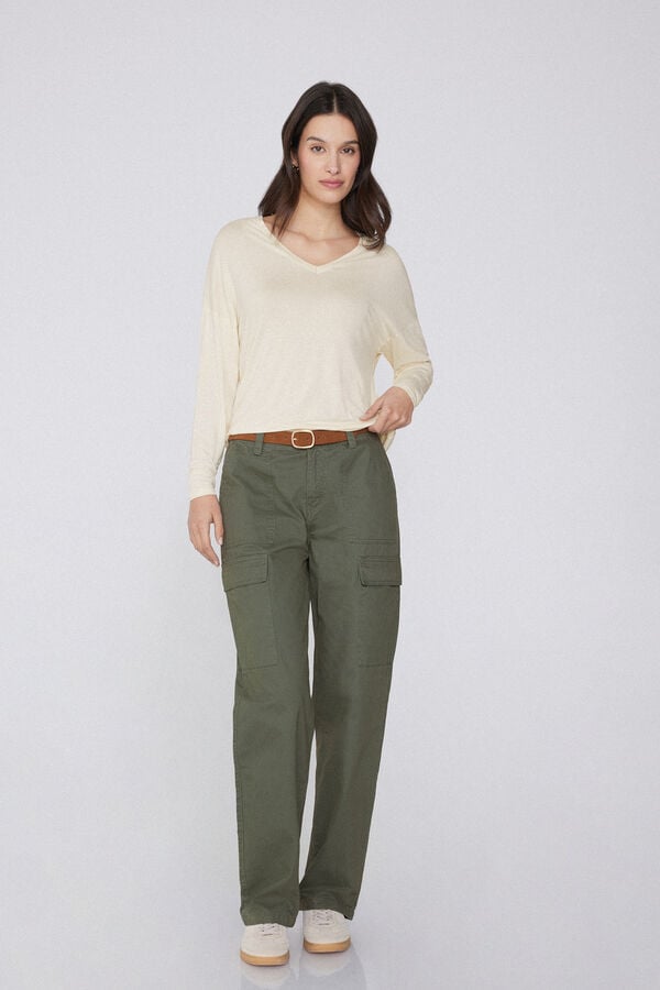 Tezenis Camiseta De Manga Larga Con Escote Pico De Viscosa Con Corte Oversize