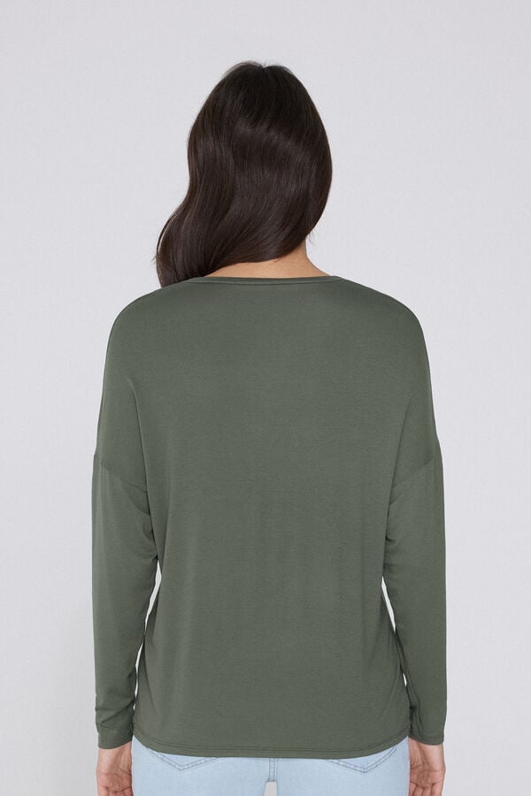 Tezenis Camiseta De Manga Larga Con Escote Pico De Viscosa Con Corte Oversize