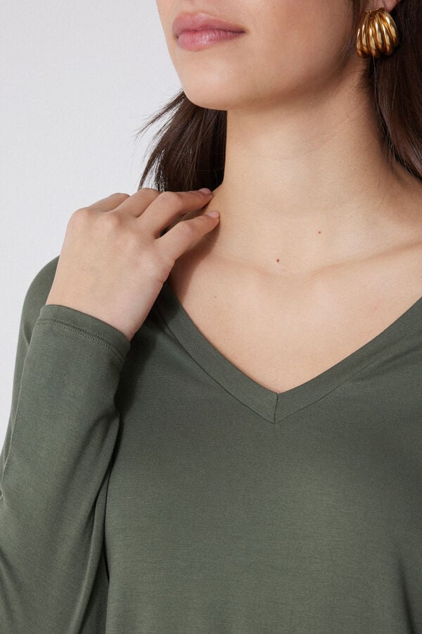 Tezenis Camiseta De Manga Larga Con Escote Pico De Viscosa Con Corte Oversize