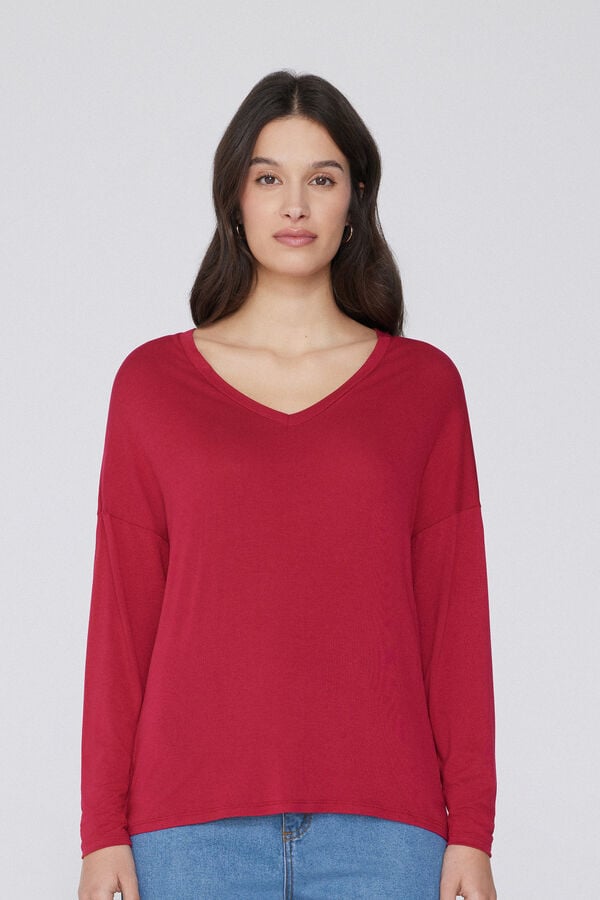 Tezenis Camiseta De Manga Larga Con Escote Pico De Viscosa Con Corte Oversize