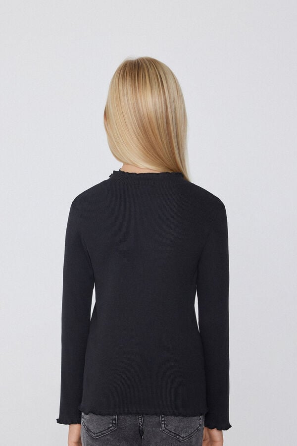 Tezenis Camiseta De Manga Larga De Canalé Y Punto Sobrehilado Festoneado Para Niña