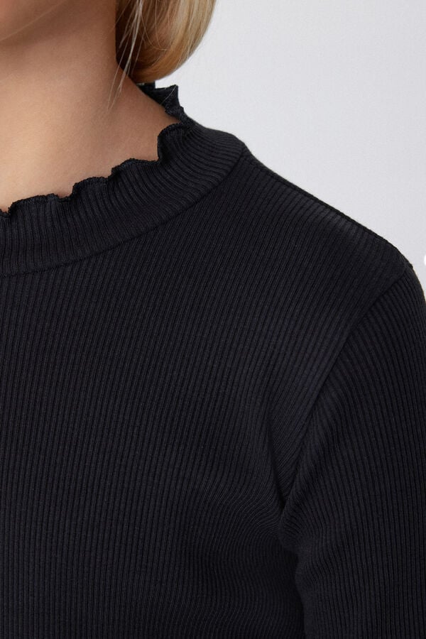 Tezenis Camiseta De Manga Larga De Canalé Y Punto Sobrehilado Festoneado Para Niña