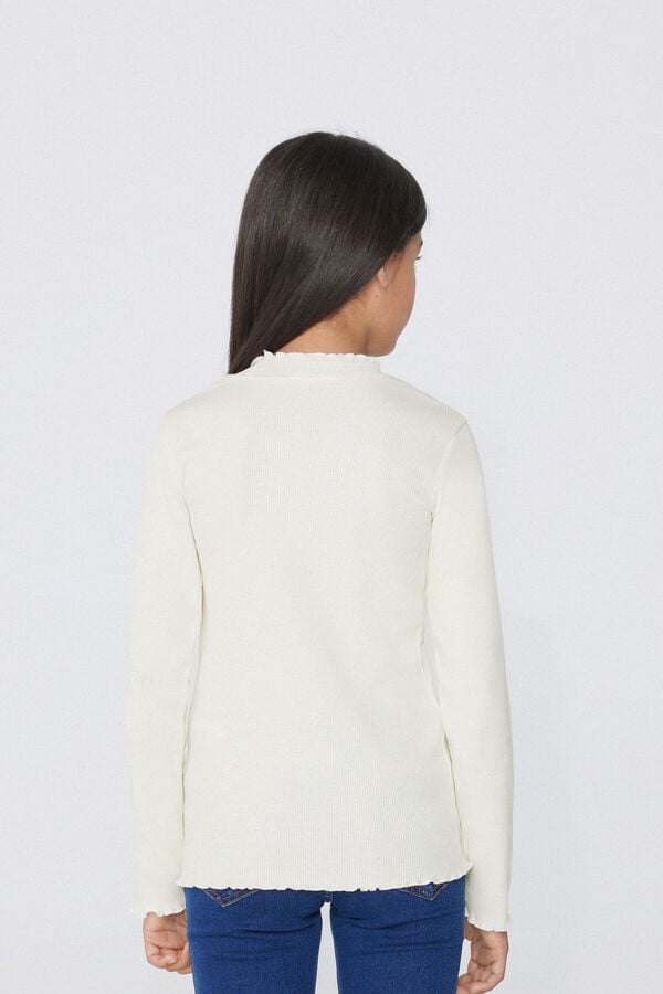 Tezenis Camiseta De Manga Larga De Canalé Y Punto Sobrehilado Festoneado Para Niña