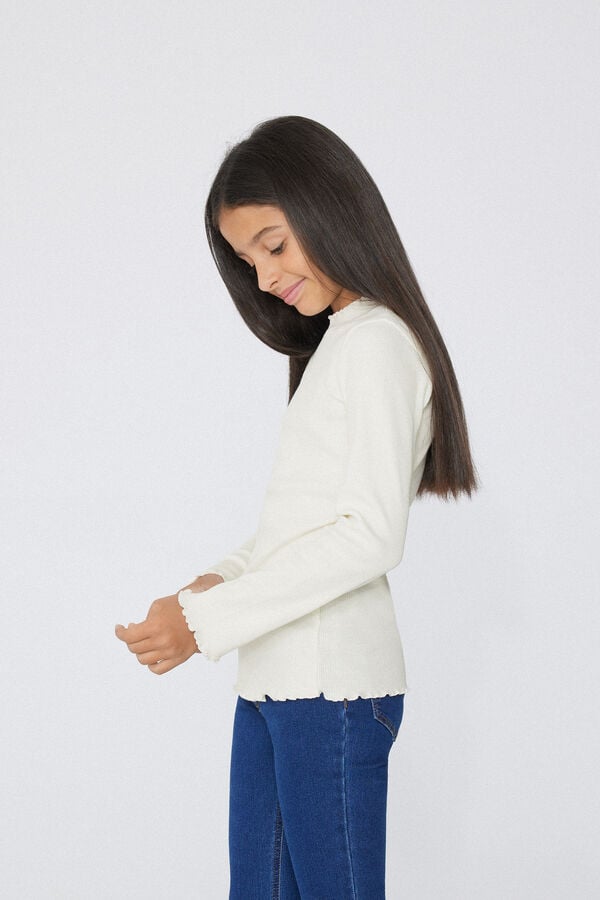 Tezenis Camiseta De Manga Larga De Canalé Y Punto Sobrehilado Festoneado Para Niña