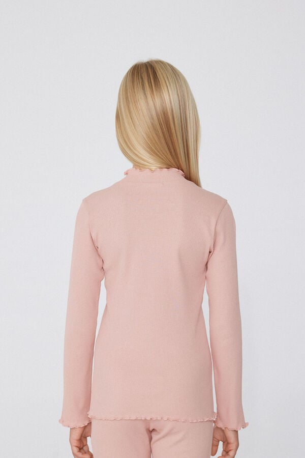 Tezenis Camiseta De Manga Larga De Canalé Y Punto Sobrehilado Festoneado Para Niña