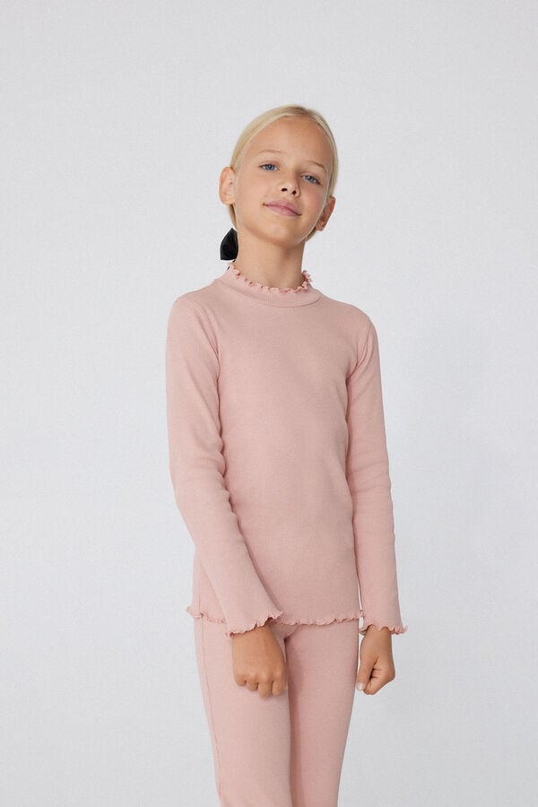 Tezenis Camiseta De Manga Larga De Canalé Y Punto Sobrehilado Festoneado Para Niña