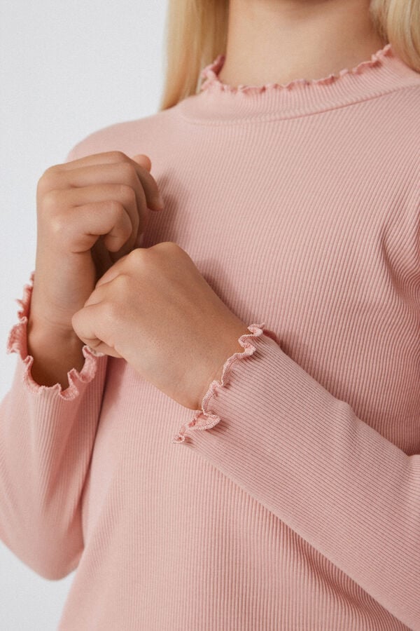 Tezenis Camiseta De Manga Larga De Canalé Y Punto Sobrehilado Festoneado Para Niña