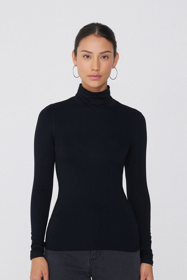 Tezenis Camiseta de Manga Larga de Viscosa con Cuello Alto