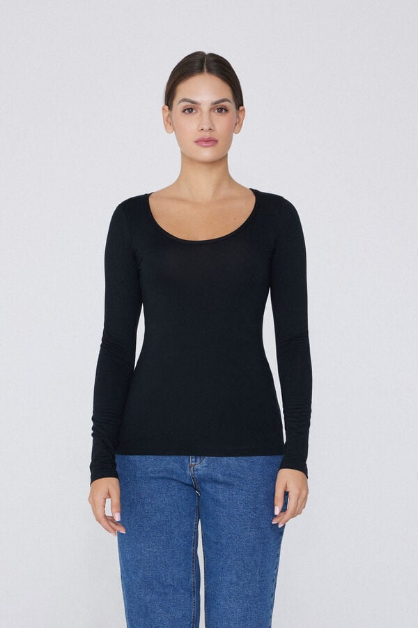 Tezenis Camiseta De Manga Larga De Viscosa Con Escote Redondo Amplio