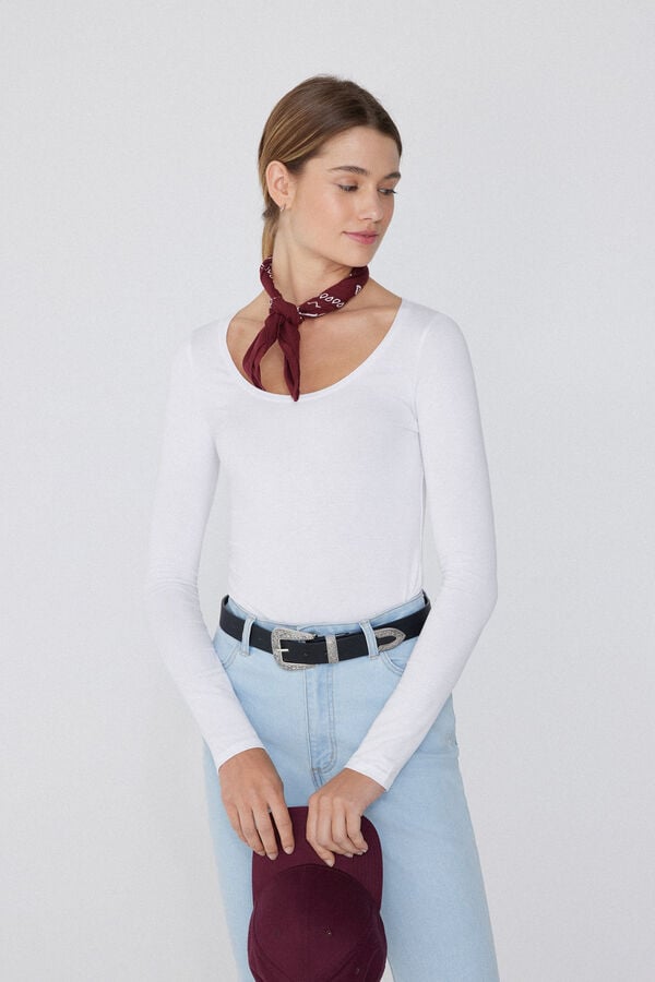 Tezenis Camiseta De Manga Larga De Viscosa Con Escote Redondo Amplio