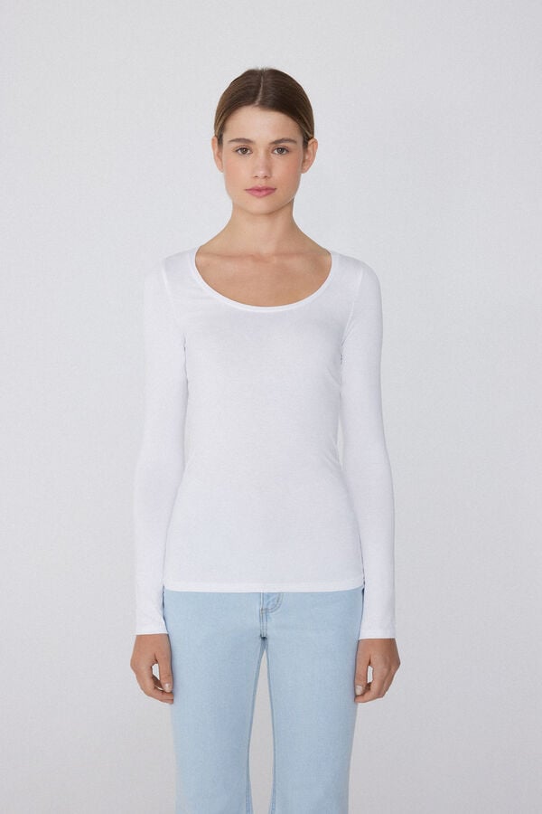 Tezenis Camiseta De Manga Larga De Viscosa Con Escote Redondo Amplio