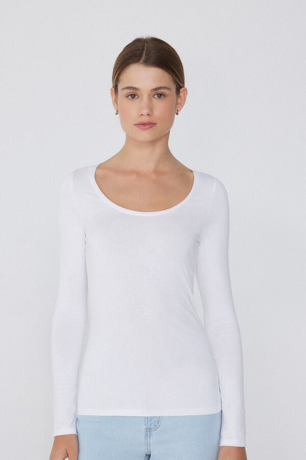 Tezenis Camiseta de Manga Larga de Viscosa con Escote Redondo Amplio