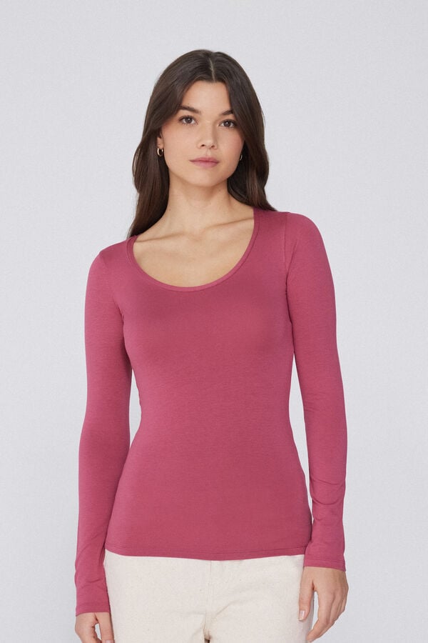 Tezenis Camiseta de Manga Larga de Viscosa con Escote Redondo Amplio