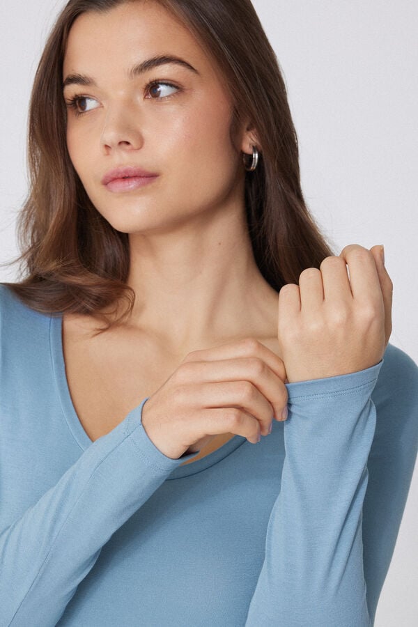 Tezenis Camiseta De Manga Larga De Viscosa Con Escote Redondo Amplio