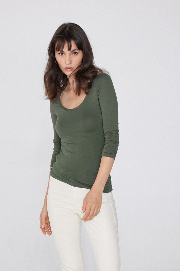Tezenis Camiseta De Manga Larga De Viscosa Con Escote Redondo Amplio