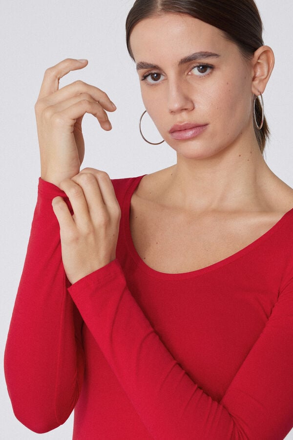 Tezenis Camiseta De Manga Larga De Viscosa Con Escote Redondo Amplio