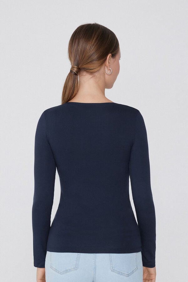 Tezenis Camiseta De Manga Larga De Viscosa Con Escote Redondo Amplio