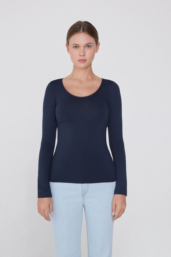 Tezenis Camiseta De Manga Larga De Viscosa Con Escote Redondo Amplio