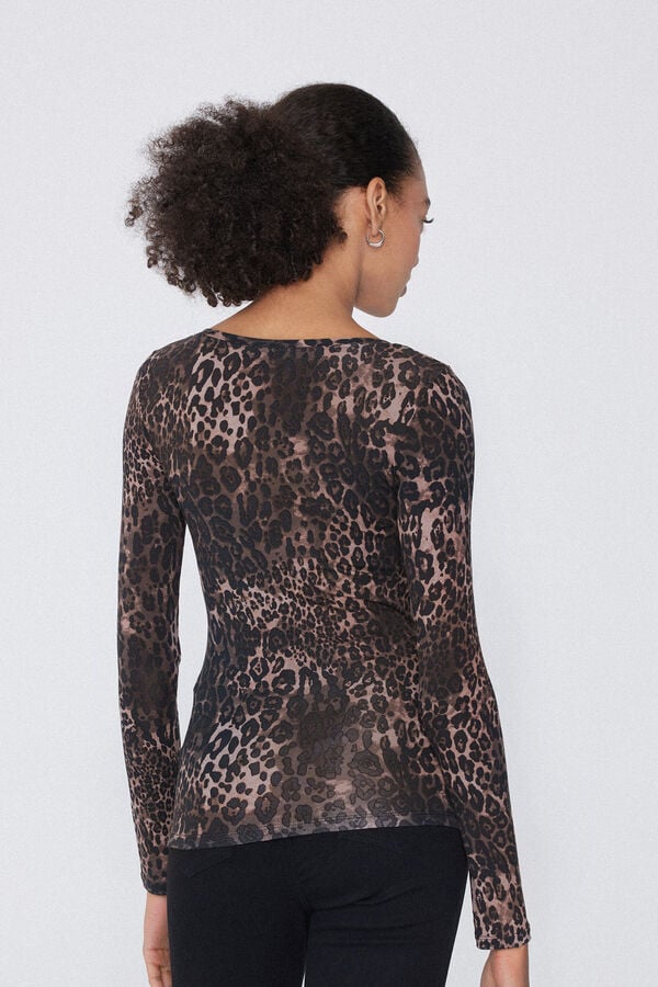 Tezenis Camiseta De Manga Larga Escote Amplio Viscosa Estampada